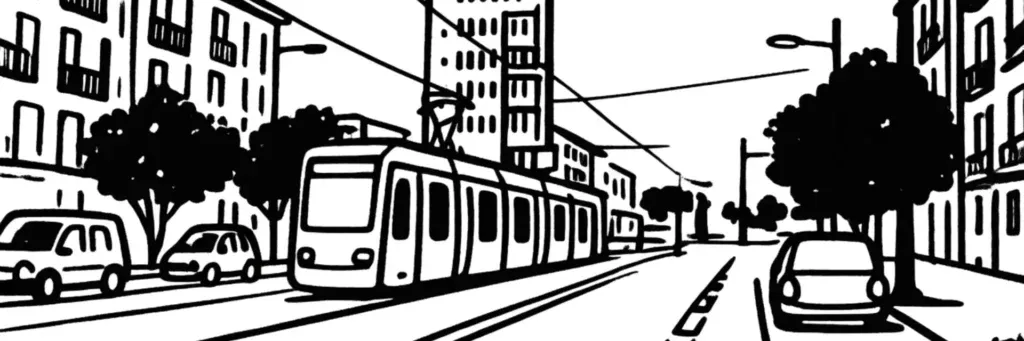 Le quartier Europe à Tours-Nord, ses grands ensembles, ses résidences et le centre commercial de la Petite Arche, illustration au trait