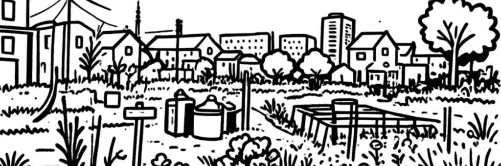 Le quartier Febvotte-Marat à Tours, entre l'avenue de Grammont, le boulevard Jean Royer et les voies ferrées au sud de la gare, illustration au trait