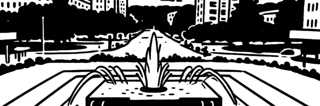 Le quartier des Fontaines au sud de Tours, ses grands ensembles et ses résidences en bordure du Cher, illustration au trait