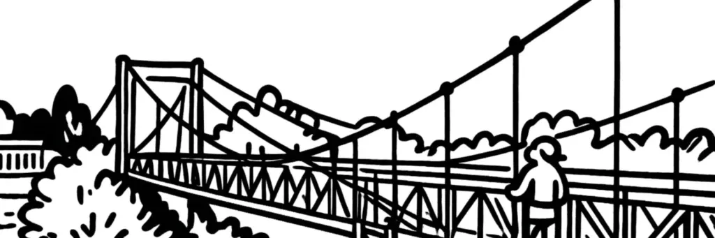 Le quartier Saint-Symphorien sur les coteaux de la rive droite de la Loire à Tours, ses villas et ses vues sur la ville, illustration au trait