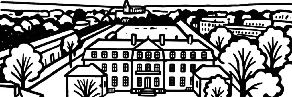 Croissy-sur-Seine, commune des Yvelines dans une boucle de la Seine, l'île de la Loge, ses berges impressionnistes et son centre ancien, illustration au trait