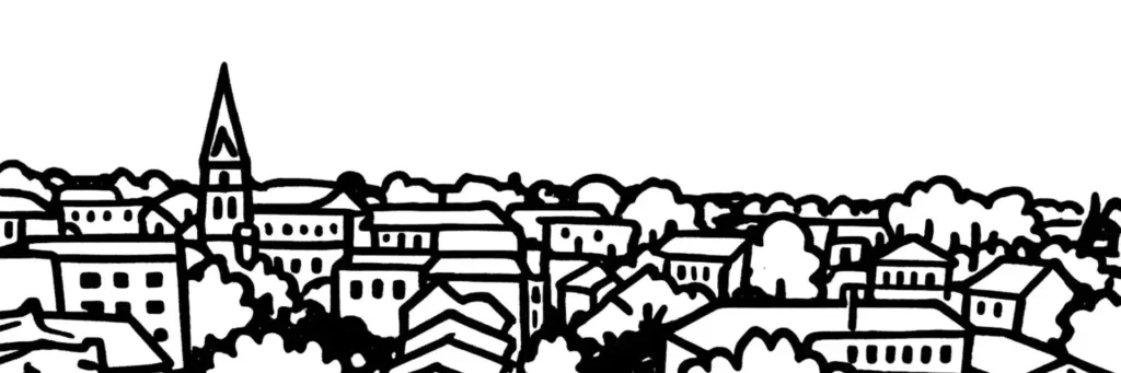 Garches, commune résidentielle des Hauts-de-Seine sur ses coteaux, son tissu pavillonnaire, illustration au trait
