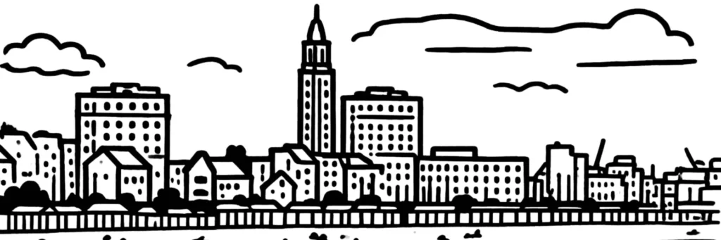 Le quartier des Ormeaux au Havre, sur la côte ouest, ses résidences avec vue sur la mer, le secteur Félix Faure, ses rues calmes et la proximité du centre, illustration au trait
