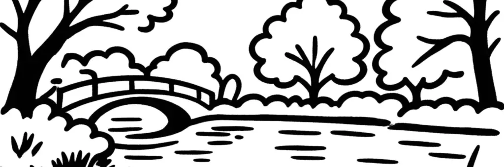 Le Vésinet, ville-parc des Yvelines au paysage dessiné, ses lacs et rivières artificiels, illustration au trait