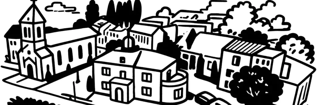 Marnes-la-Coquette, ses propriete et hotels particuliers nichés entre le parc de Saint-Cloud et le bois de Fausses-Reposes, illustration au trait