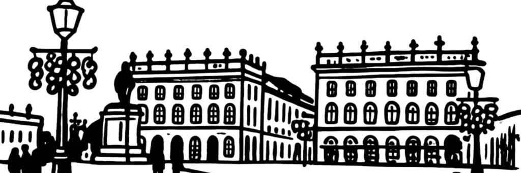 Le secteur Léopold à Nancy, le cours Léopold et ses alignements d'arbres, la place Carnot, la porte Désilles à l'extrémité nord, et la proximité immédiate de la Ville-Vieille et du centre, illustration au trait