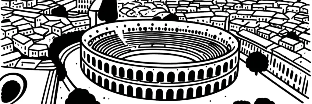 L'Écusson, centre historique de Nîmes : les Arènes, la Maison Carrée, le Carré d'Art et les boulevards Victor Hugo et Gambetta, ruelles piétonnes de la vieille ville, illustration au trait