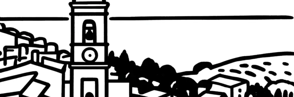 Roquebrune-Cap-Martin, commune des Alpes-Maritimes entre Monaco et Menton, illustration au trait