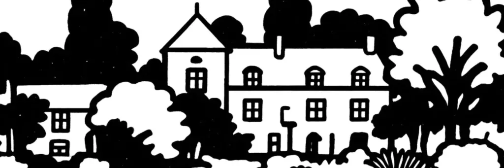 Saint-Nom-la-Bretèche, son golf et son cadre résidentiel verdoyant aux abords de la forêt de Marly, dans les Yvelines, illustration au trait
