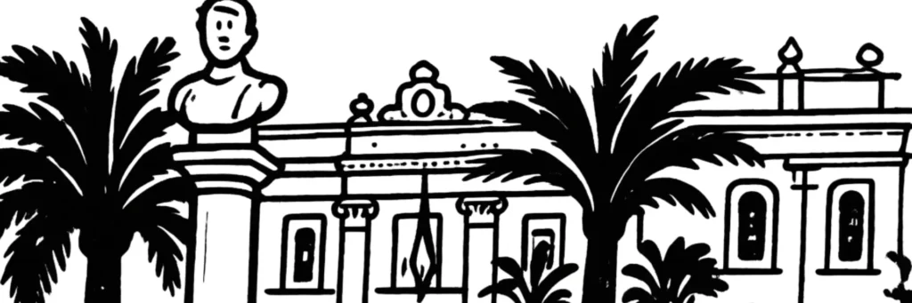 Palmiers et façade d'un édifice Belle Époque à Menton, sur la Côte d'Azur, illustration sur le meublé touristique