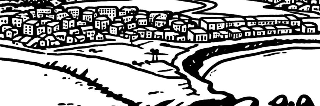 Illustration au trait d'Agde, sur les rives de l'Hérault, illustration au trait