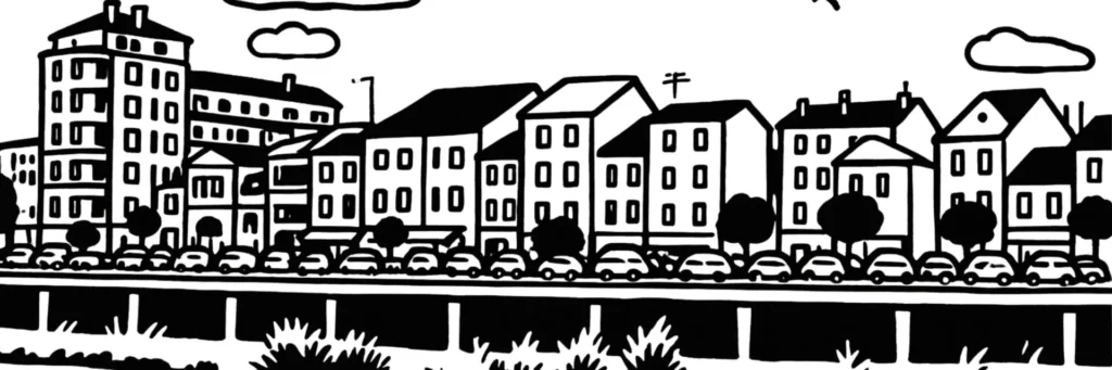 Illustration au trait d'Alès, sous-préfecture du Gard et capitale des Cévennes, illustration au trait