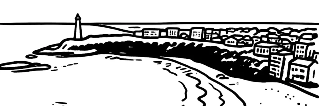 Illustration au trait d'Anglet, sur la Côte basque entre Bayonne et Biarritz, illustration au trait
