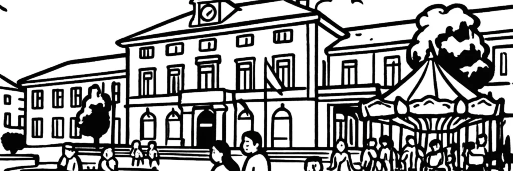 Illustration au trait d'Annemasse, en Haute-Savoie, au coeur du Genevois français, illustration au trait