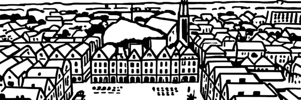 Illustration au trait d'Arras, préfecture du Pas-de-Calais, illustration au trait