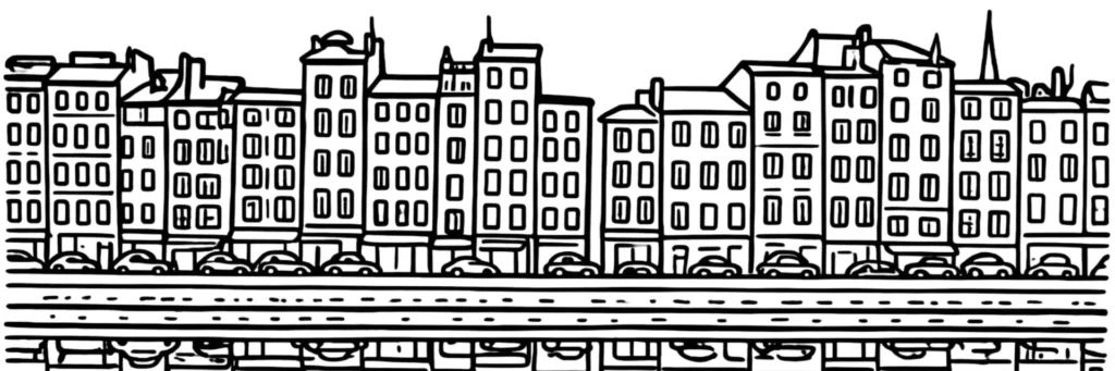 Illustration au trait de Bayonne, sous-préfecture des Pyrénées-Atlantiques, illustration au trait
