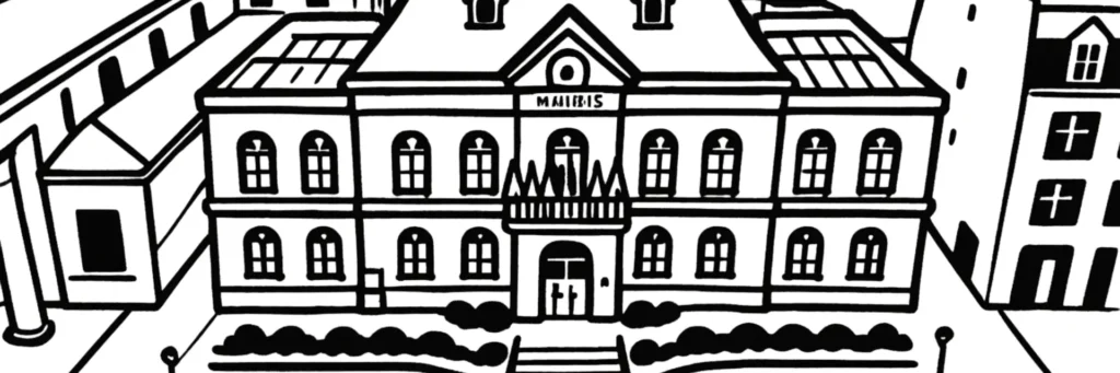 Le quartier Mirebeau à l'est de Bourg-la-Reine : les rues résidentielles calmes, les pavillons et petites résidences, un secteur familial entre le centre et La Faïencerie, illustration au trait