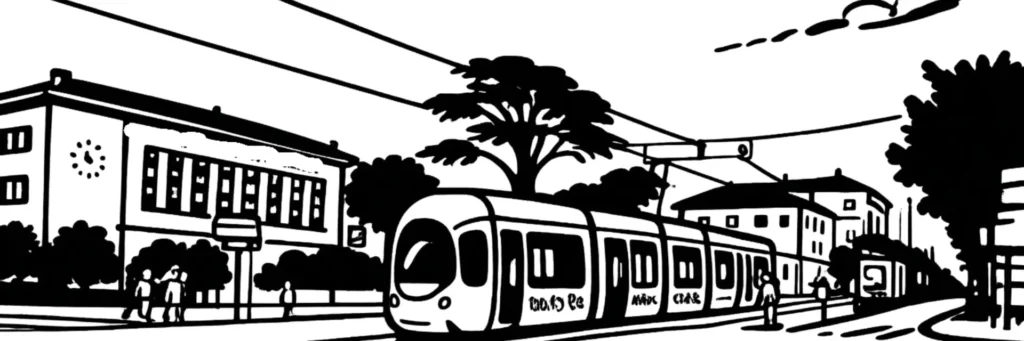 Illustration au trait de Bron, dans la Métropole de Lyon : le parc de Parilly, le Fort de Bron, illustration au trait