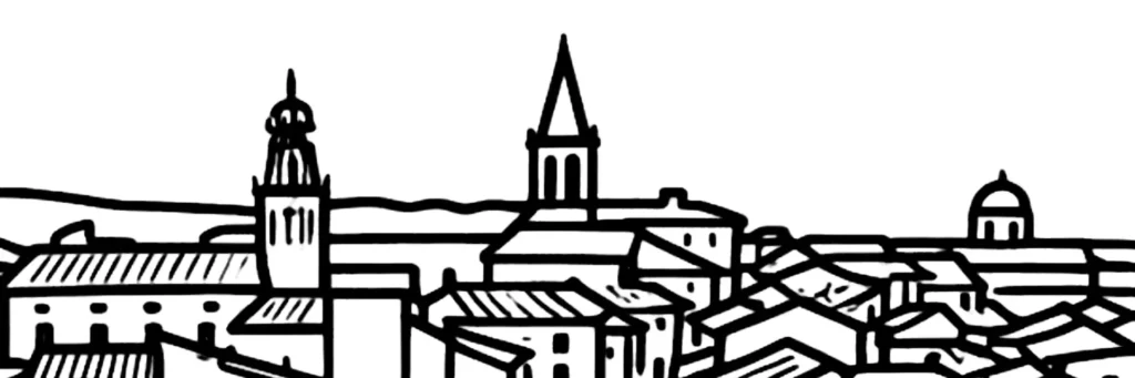 Illustration au trait de Carpentras, capitale du Comtat Venaissin : la cathédrale Saint-Siffrein, illustration au trait