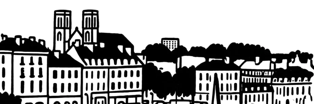 Illustration au trait de Chalon-sur-Saône, en Saône-et-Loire : la cathédrale Saint-Vincent, illustration au trait