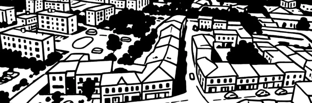 Illustration au trait de Colomiers, deuxième ville de la métropole toulousaine, illustration au trait