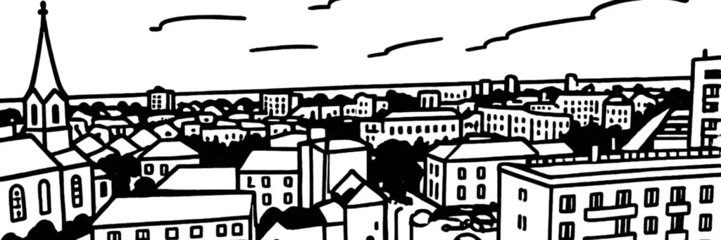 Illustration au trait de Joué-lès-Tours, en Indre-et-Loire, illustration au trait