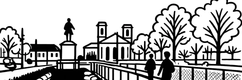 Illustration au trait de La Roche-sur-Yon, préfecture de la Vendée, illustration au trait
