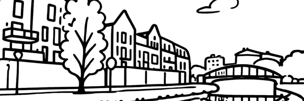 Illustration au trait de Marcq-en-Barœul, dans la Métropole Européenne de Lille, illustration au trait
