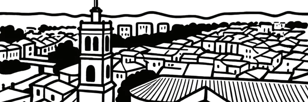 Illustration au trait de Montélimar, dans la Drôme provençale, illustration au trait