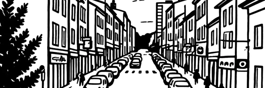 Illustration au trait d'Oullins-Pierre-Bénite, dans le sud de la métropole de Lyon, illustration au trait