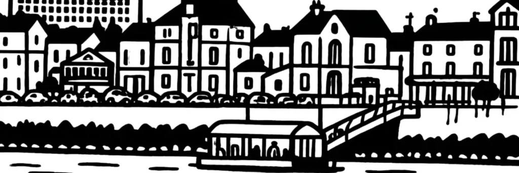 Illustration au trait de Rezé, dans la métropole nantaise sur la rive sud de la Loire, illustration au trait