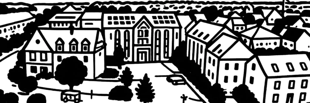 Illustration au trait de Saint-Herblain, deuxième ville de Loire-Atlantique, à l'ouest de la métropole, illustration au trait