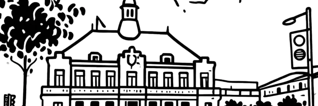 Illustration au trait de Saint-Médard-en-Jalles, à l'ouest de Bordeaux, illustration au trait