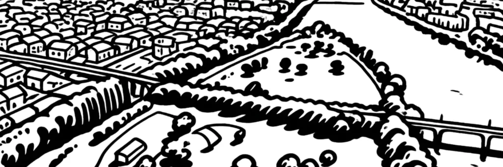 Illustration au trait de Saint-Sébastien-sur-Loire, sur la rive sud de la Loire, illustration au trait
