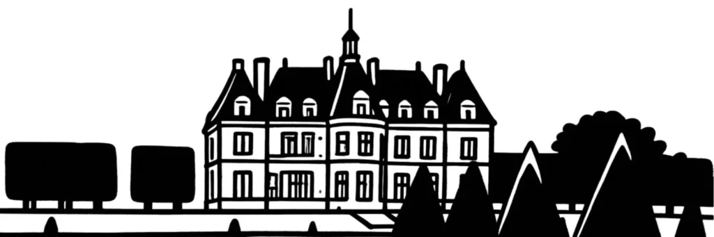 Le Centre de Sceaux autour de la rue Houdan piétonne : la halle du marché, les commerces et cafés, l'église Saint-Jean-Baptiste, les façades du centre ancien, la gare de Sceaux du RER B, illustration au trait