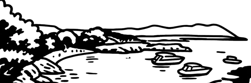 Le quartier d'Audibert à Six-Fours-les-Plages : son hameau au caractère authentique, ses maisons et son cadre résidentiel calme, le secteur de Bouillibaye, illustration au trait