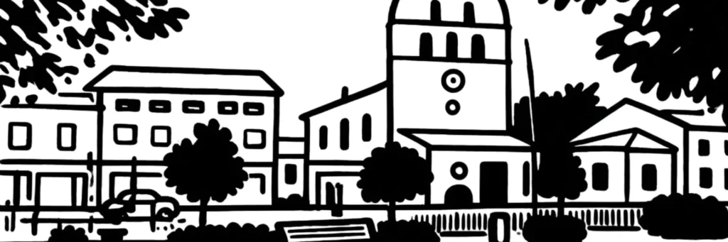 Illustration au trait de Tournefeuille, dans l'ouest de la métropole toulousaine, illustration au trait