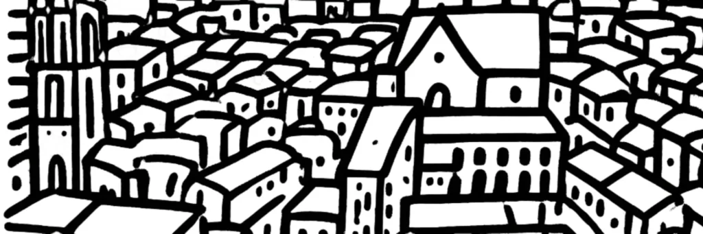 Illustration au trait d'Agen : le pont-canal et ses arches au-dessus de la Garonne