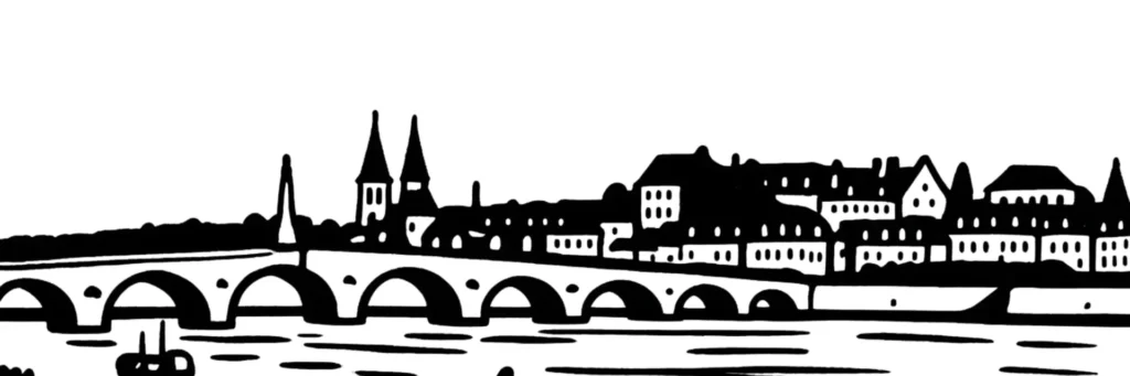 Illustration au trait de Blois sur la Loire : le château royal, la cathédrale Saint-Louis, illustration au trait