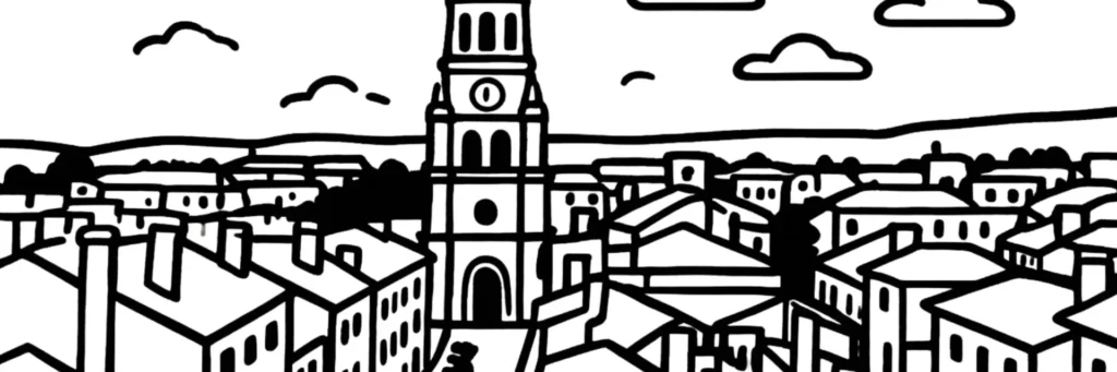 Illustration au trait de Bourg-en-Bresse : l'église du monastère royal de Brou