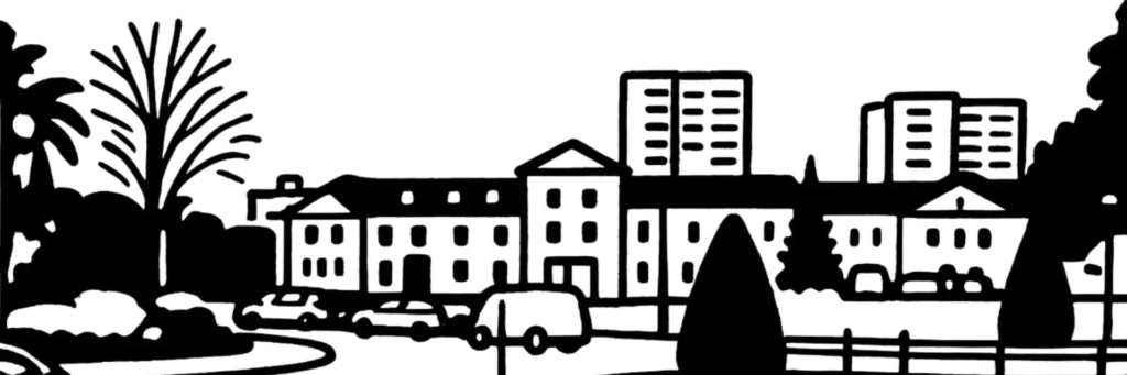 Illustration au trait de Chelles, en bord de Marne : la gare de Chelles-Gournay, illustration au trait