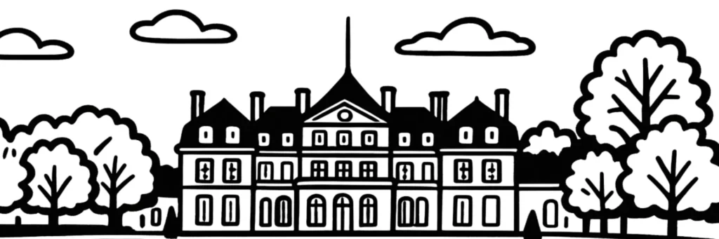 Illustration au trait de Draveil : les maisons de Paris-Jardins, la lisière de la forêt de Sénart et les berges de la Seine