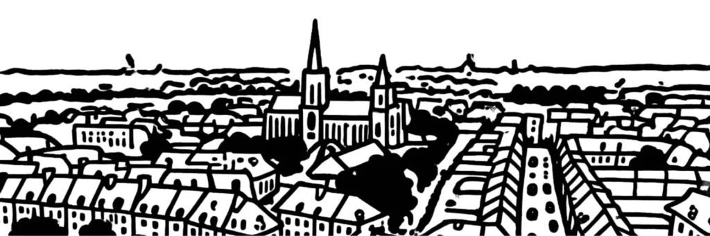 Illustration au trait d'Évreux : la flèche de la cathédrale Notre-Dame