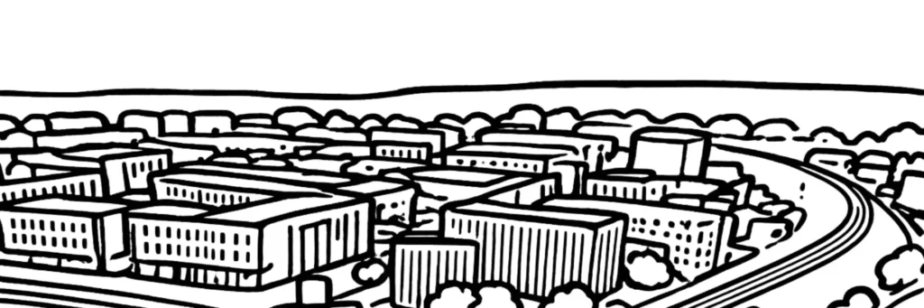 Illustration au trait de Massy : les tours du quartier de l'Opéra