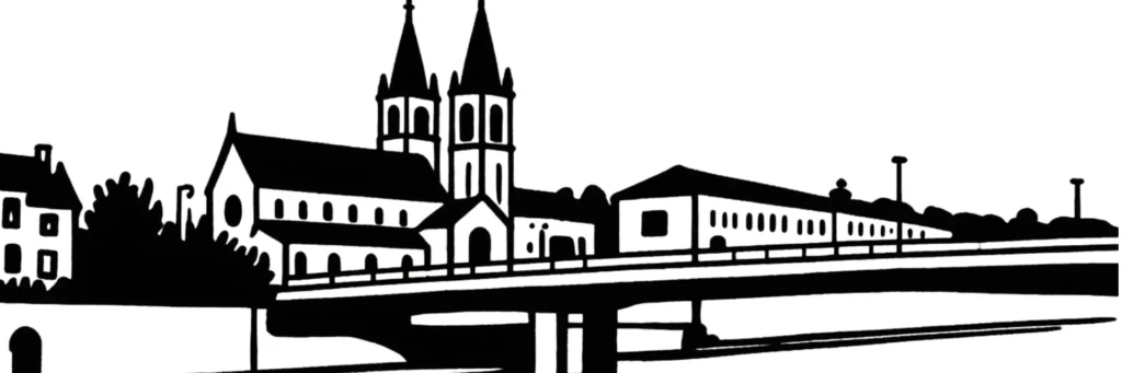 Illustration au trait de Melun : la collégiale Notre-Dame sur l'île Saint-Étienne