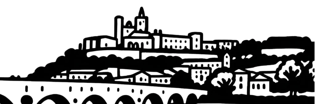 Illustration au trait de Narbonne, sur le canal de la Robine, illustration au trait
