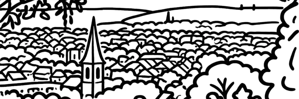 Illustration au trait de Palaiseau : la vallée de l'Yvette