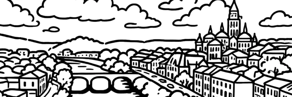 Illustration au trait de Périgueux : les coupoles de la cathédrale Saint-Front