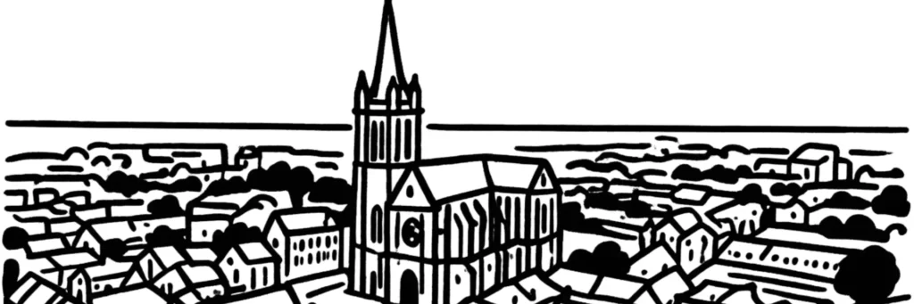 Illustration au trait de Troyes, dans la vallée de la Seine : la cathédrale Saint-Pierre-et-Saint-Paul, illustration au trait