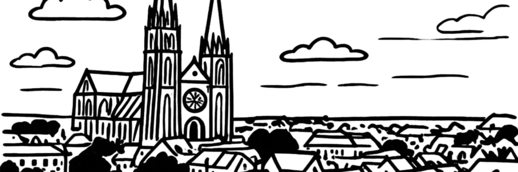 Vue de la cathédrale de Chartres et des toits de la vieille ville, illustration d'un article sur la taxe foncière